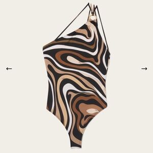 Emilio Pucci Brown and Black Swirl One Piece Swimsuit